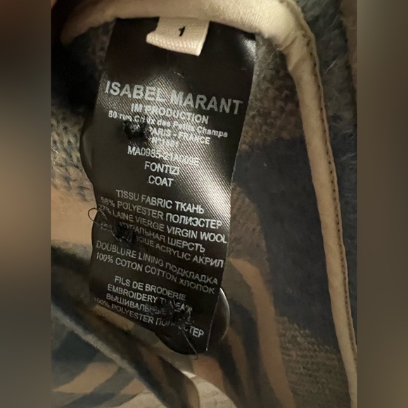 Isabel Marant Etoile Fontizi Plaid Light Blue and Cream Oversized Coat T1 - Picture 9 of 12